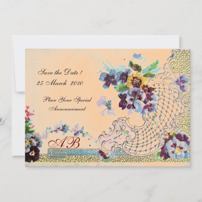 ROMANTİCA Peach Orange Floral Wedding Monogram Invitation (Front)