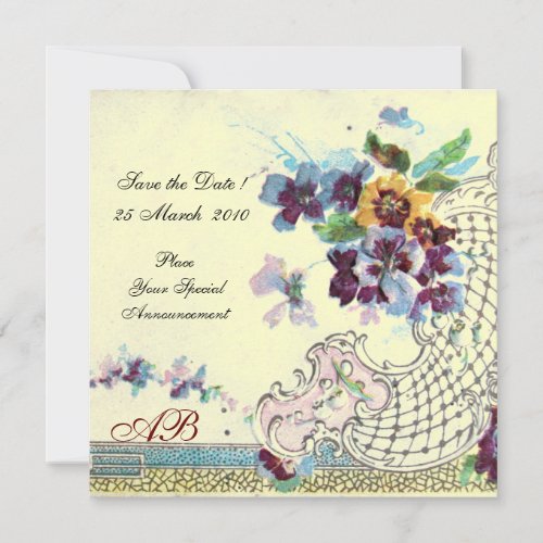 ROMANTİCA Pink Blue Cream Floral Wedding Monogram Invitation