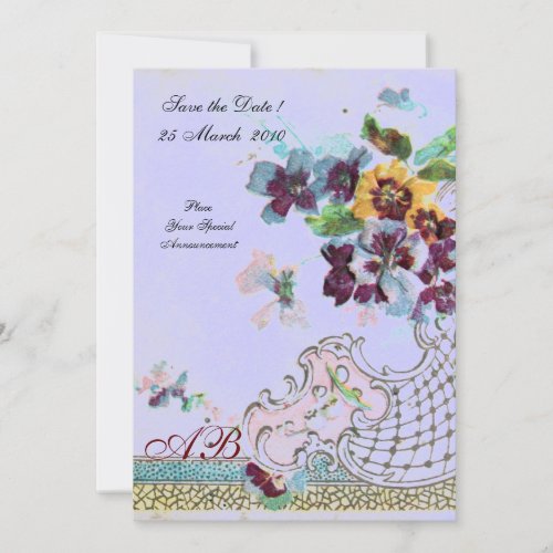 ROMANTİCA Pink Blue Floral Wedding Monogram Invitation