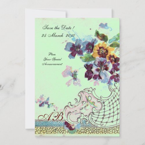 ROMANTİCA Pink Blue Green Wedding Floral Monogram Invitation