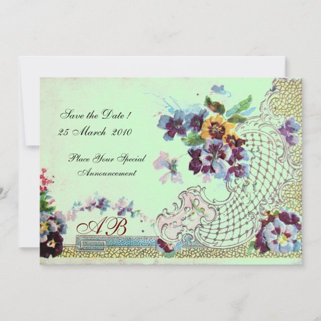 ROMANTİCA Pink Blue Green Wedding Floral Monogram Invitation (Front)