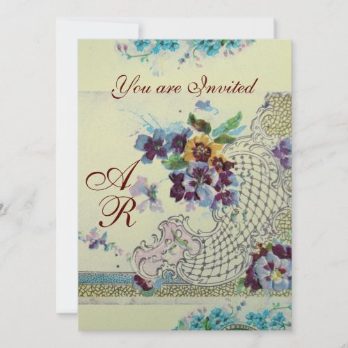 ROMANTİCA Pink Blue Silver Floral Wedding Monogram Invitation