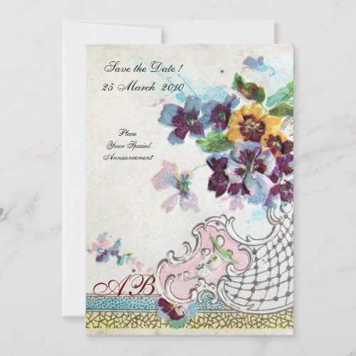 ROMANTİCA Pink Blue White Wedding Floral Monogram Invitation