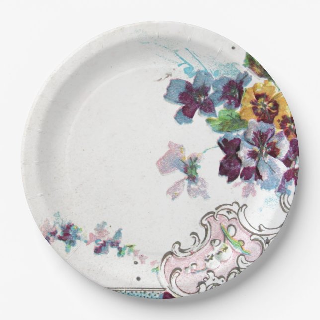 ROMANTICA Pink Blue White Wedding Floral Paper Plates (Front)