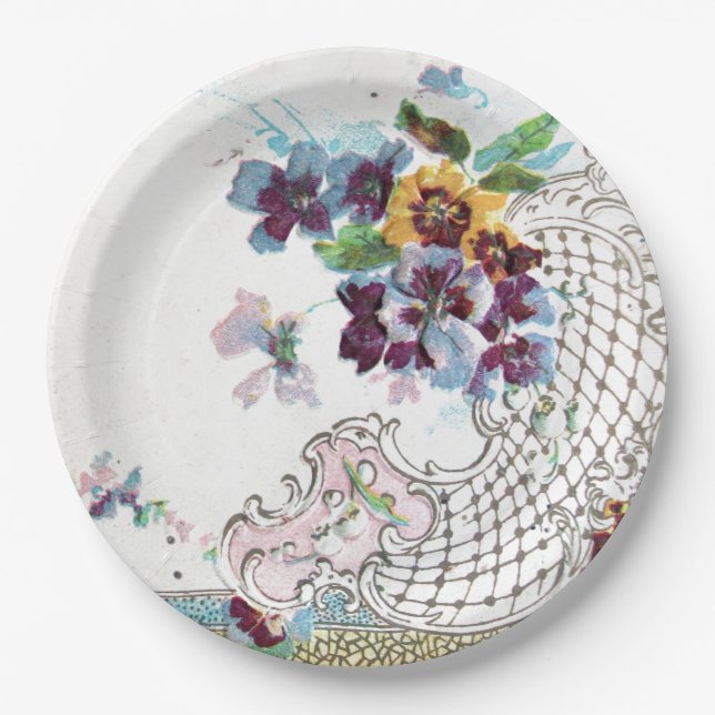 ROMANTICA Pink Blue White Wedding Floral  Paper Plates (Front)