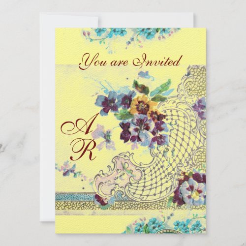 ROMANTICA Pink Blue Yellow Floral Wedding Monogram Invitation