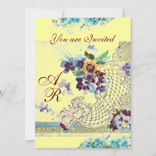 ROMANTICA Pink Blue Yellow Floral Wedding Monogram Invitation