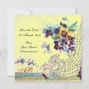 ROMANTICA Pink Blue Yellow Floral Wedding Monogram Invitation
