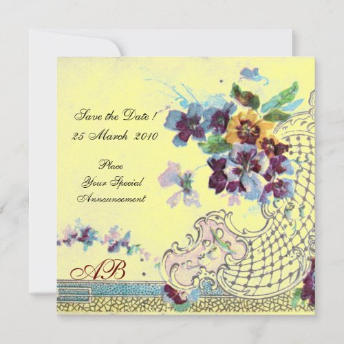 ROMANTICA Pink Blue Yellow Floral Wedding Monogram Invitation