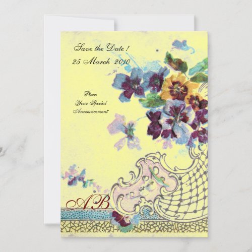 ROMANTICA Pink Blue Yellow Floral Wedding Monogram Invitation