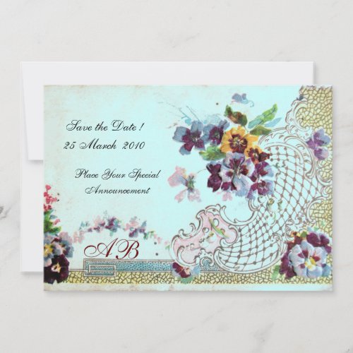 ROMANTİCA Pink Teal Blue Floral Wedding Monogram Invitation