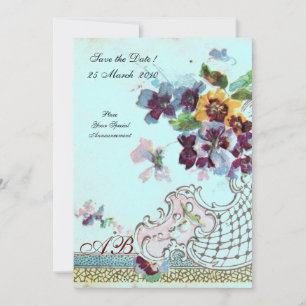 ROMANTİCA Pink Teal Blue Floral Wedding Monogram Invitation