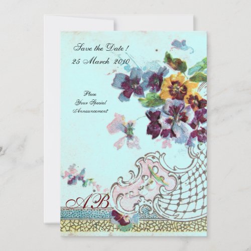 ROMANTİCA Pink Teal Blue Floral Wedding Monogram Invitation