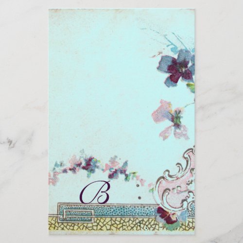 ROMANTİCA Pink Teal Blue Wedding Floral Monogram Stationery