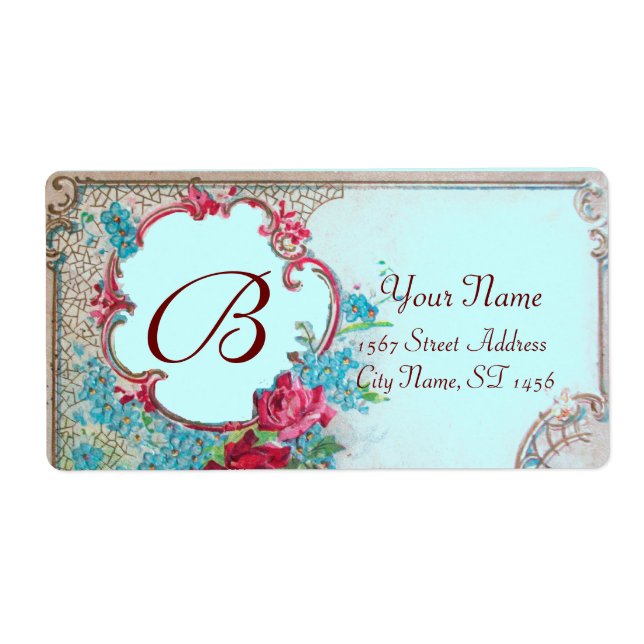 ROMANTICA RED ROSES,BLUE FLOWERS MONOGRAM Teal Label (Front)