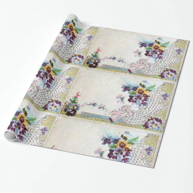 ROMANTİCA / Romantic Floral, Elegant Flower Basket Wrapping Paper (Unrolled)