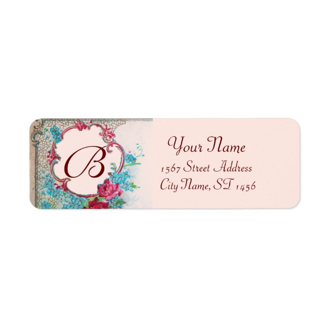 ROMANTICA ROSES,BLUE FLOWERS FLORAL MONOGRAM Pink Label (Front)