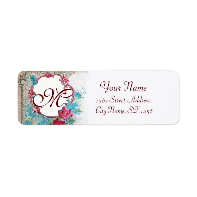 ROMANTICA ROSES,BLUE FLOWERS FLORAL MONOGRAM White Label (Front)