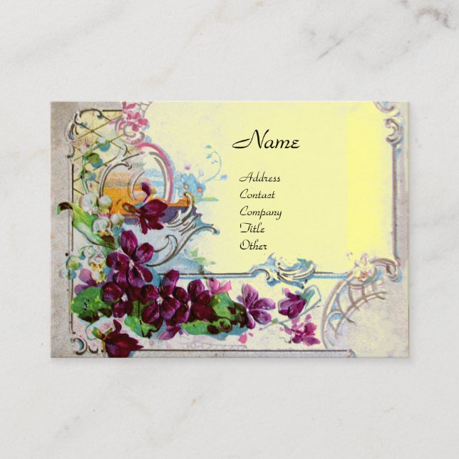ROMANTICA,ROSES,BLUE FLOWERS,PANSIES Yellow Floral Business Card (Front)