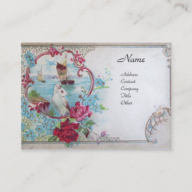 ROMANTICA ROSES,BLUE FLOWERS ,WHITE DOVE Floral Business Card (Front)
