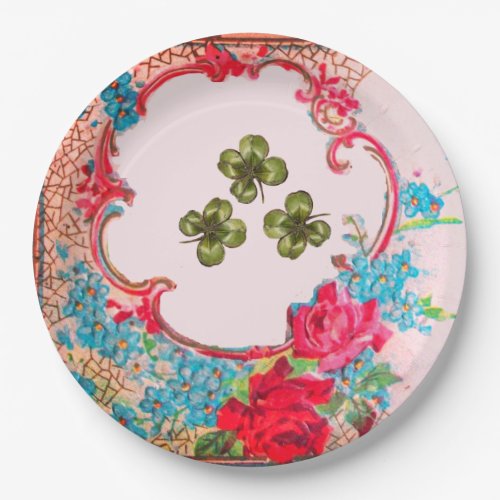 ROMANTICA STPATRICKS SHAMROCKS AND ROSES Floral Paper Plates