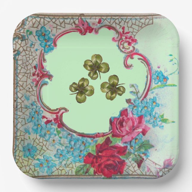 ROMANTICA ,ST.PATRICK'S SHAMROCKS AND ROSES Floral Paper Plates (Front)