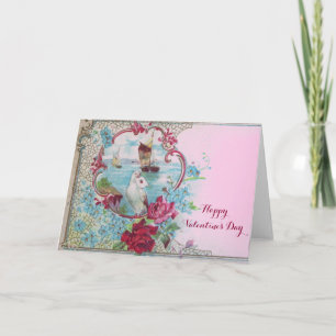 ROMANTICA /VALENTINE CUPID GATHERING PINK ROSES HOLIDAY CARD