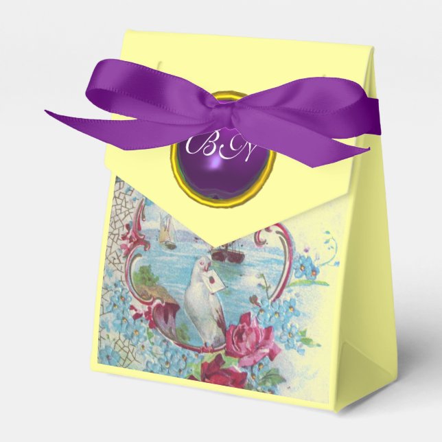 ROMANTICA WEDDING PURPLE GEM MONOGRAM Yellow Favor Boxes (Front Side)