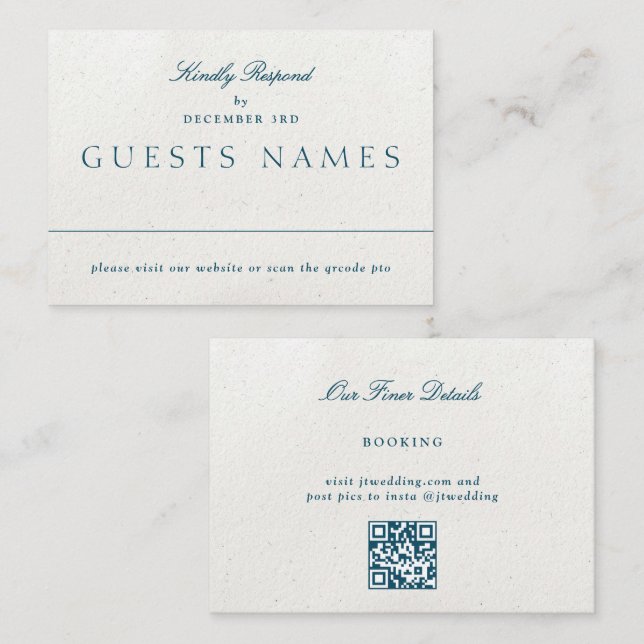 Romantically Classic Wedding QR CODE RSVP Note Card (Front/Back)