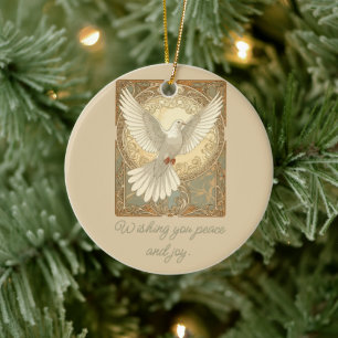 Romantically Nostalgic Peace Dove Greeting Card Ceramic Ornament