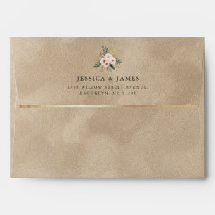 Romantik Beige & Gold Velvet Wedding Envelope