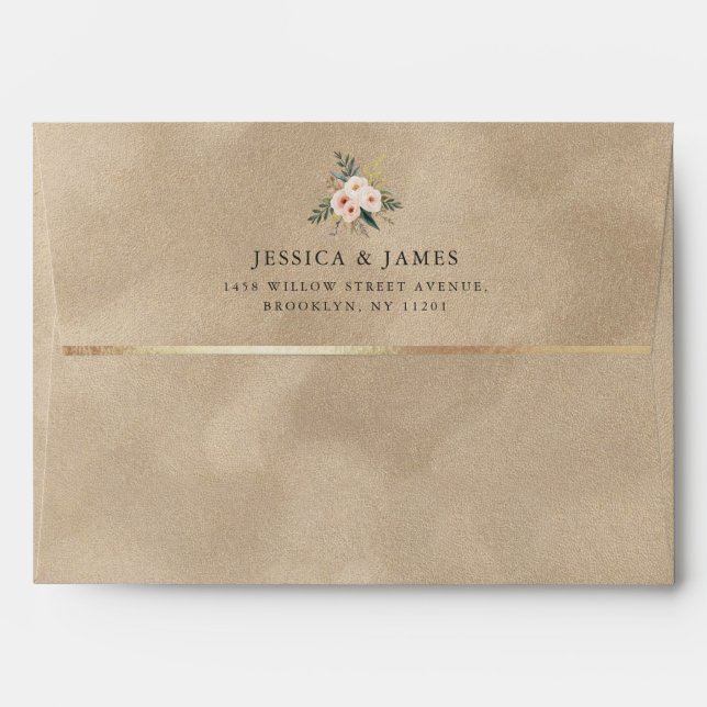 Romantik Beige & Gold Velvet Wedding Envelope (Back (Top Flap))