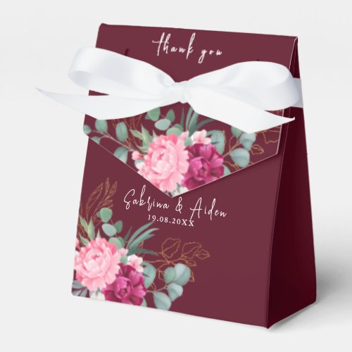Romantric Burgundy Red  Blush Pink Floral Wedding Favor Boxes