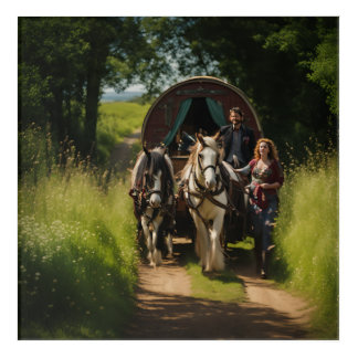 Romany Gypsy Caravan with Woman Leading the Horses Acrylic Print
