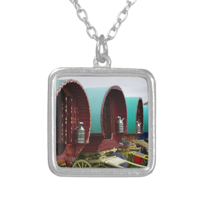 Romany gypsy caravans silver plated necklace (Front)