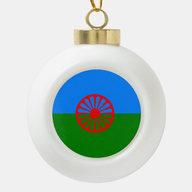 Romany Gypsy flag Ceramic Ball Christmas Ornament (Front)