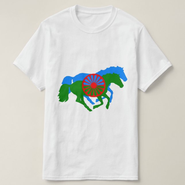 Romany Gypsy flag text and horse T-Shirt (Design Front)