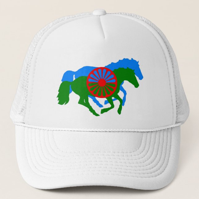 Romany Gypsy flag text and horse  Trucker Hat (Front)