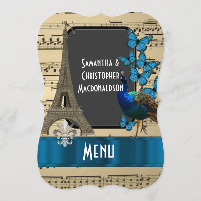 Romatic Paris and music sheet wedding menu (Front)