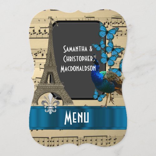 Romatic Paris and music sheet wedding menu