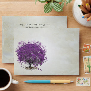 Romatic Purple Heart Leaf Damask Envelope