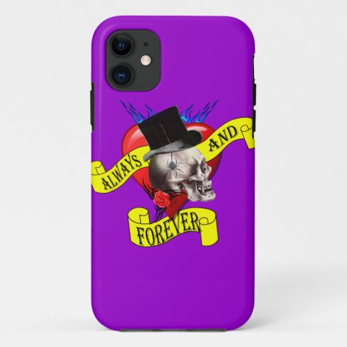 Romatic skull and heart tattoo design iPhone 11 case