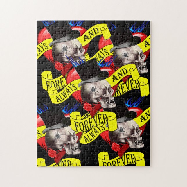 Romatic skull and heart tattoo design jigsaw puzzle (Vertical)