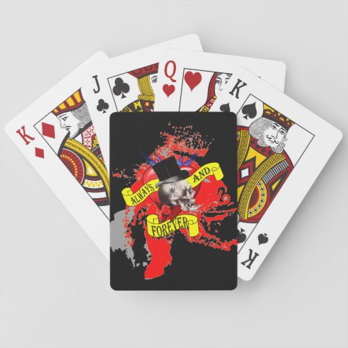 Romatic skull and heart tattoo design playing cards