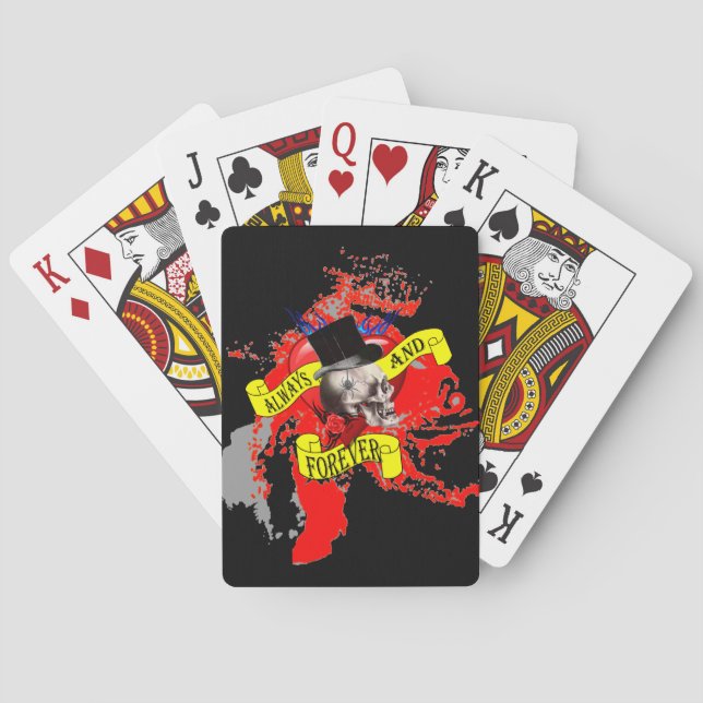 Romatic skull and heart tattoo design poker cards (Back)