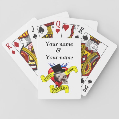 Romatic skull and heart tattoo design poker cards