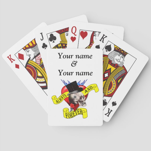 Romatic skull and heart tattoo design poker cards (Back)