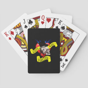Romatic skull and heart tattoo design poker cards
