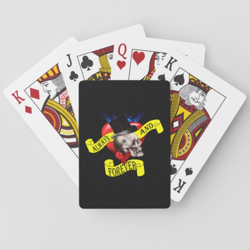 Romatic skull and heart tattoo design poker cards