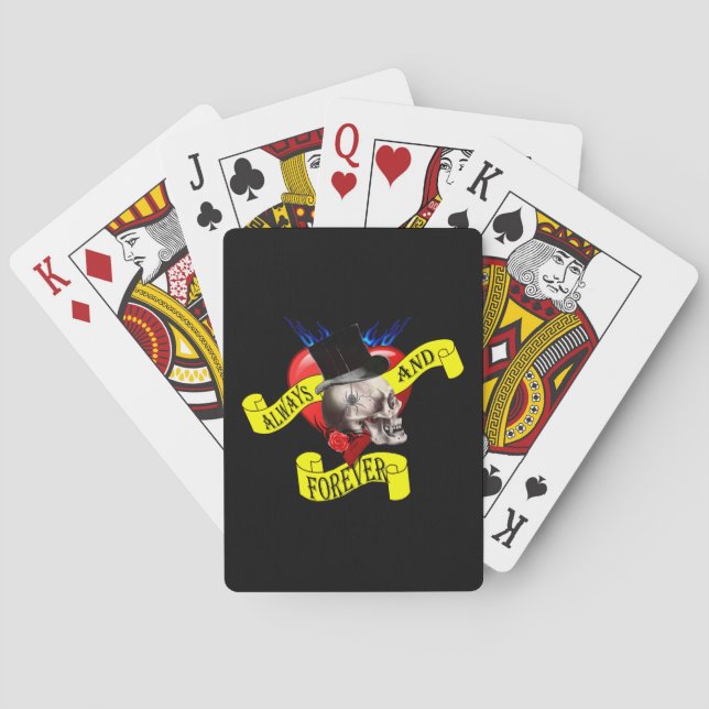 Romatic skull and heart tattoo design poker cards (Back)